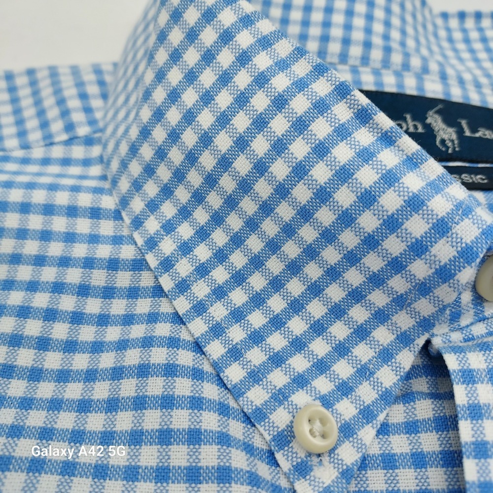Ralph Lauren Mens XL Classic Fit Gingham Short Sleeve Button Down Shirt Bl/white - Picture 4 of 7